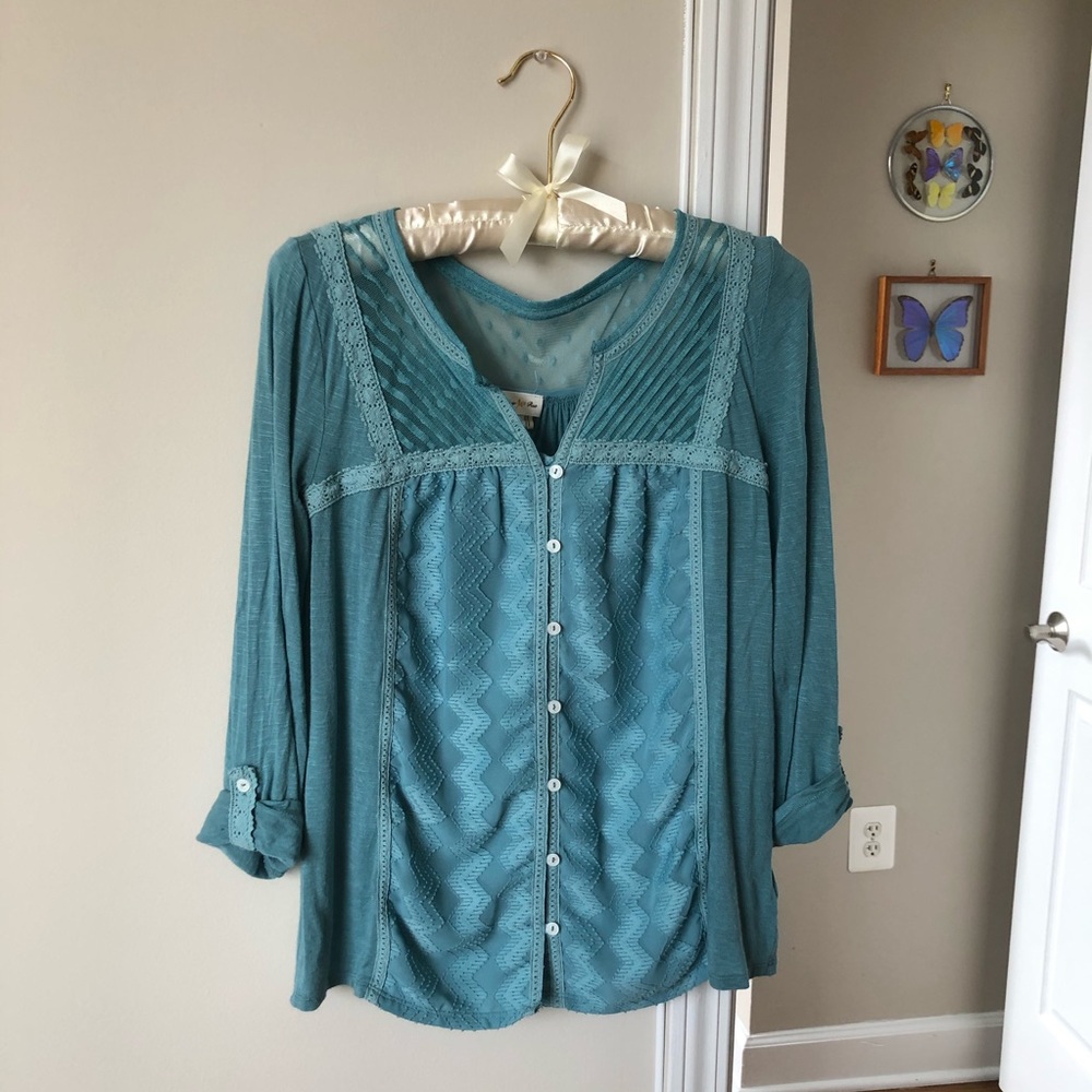 Anthropologie Blue Lace Blouse